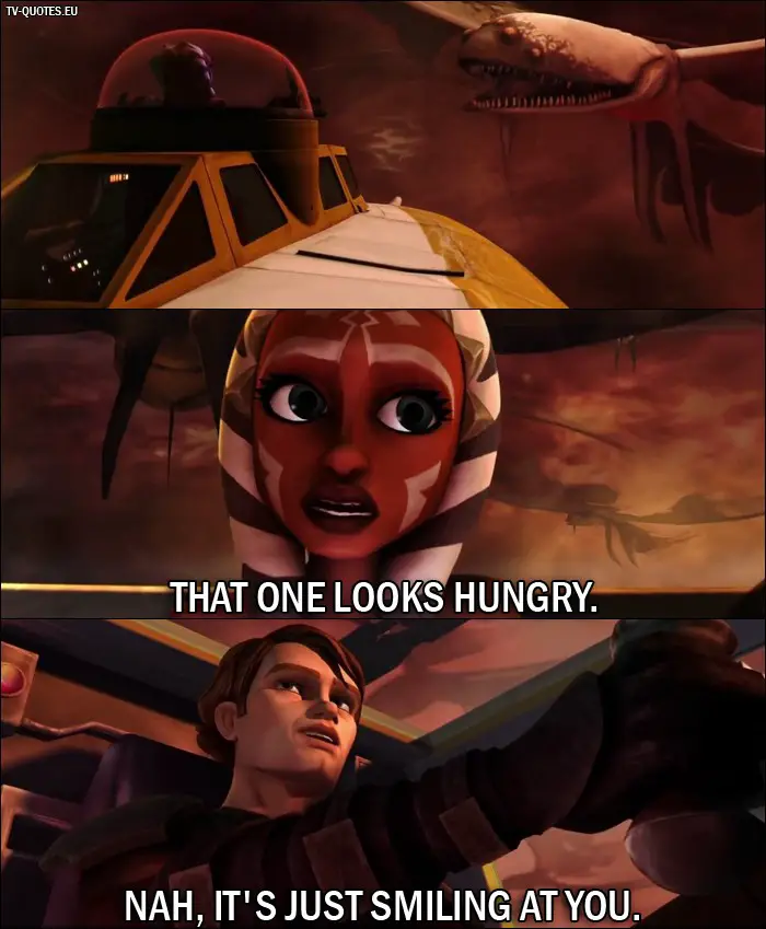 Star Wars: The Clone Wars Quote from 1x03 - Ahsoka Tano: That one looks hungry. Anakin Skywalker: Nah, it's just smiling at you.