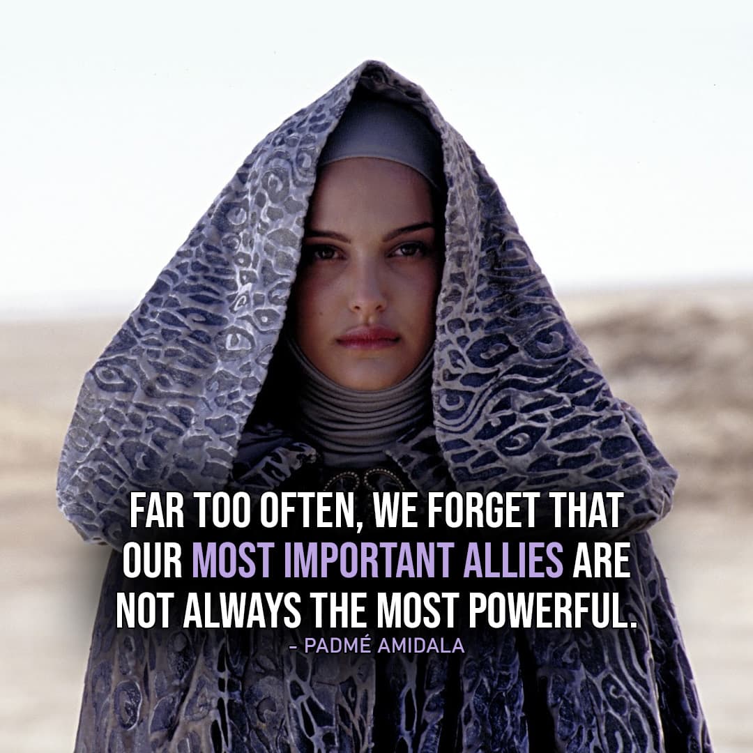 One of the best quotes by Padmé Amidala from the Star Wars Universe | “Far too often, we forget that our most important allies are not always the most powerful.” (Star Wars: The Clone Wars – Ep. 1×08)