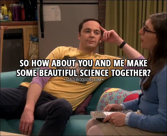 Quote from The Big Bang Theory 11x05 - Sheldon Cooper (to Amy): So how about you and me make some beautiful science together?