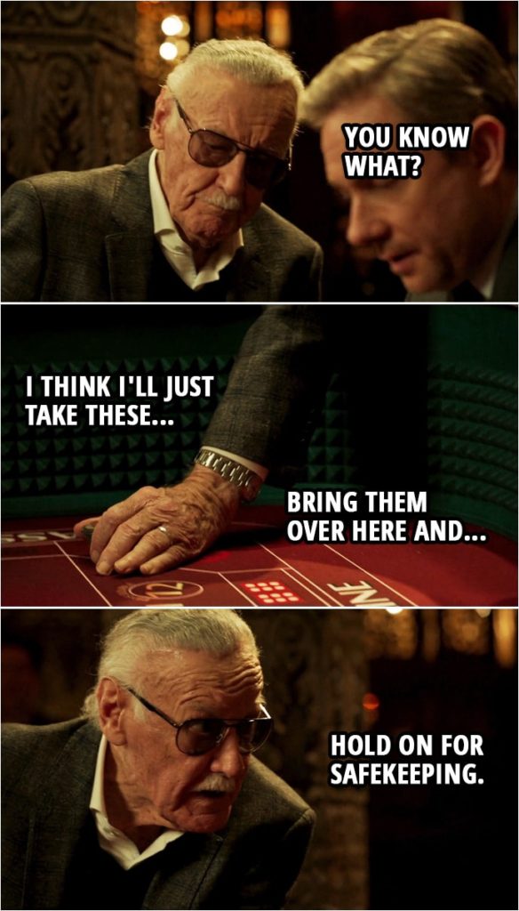 Quote from Black Panther (2018 movie) | Everett Ross (to T'Challa): Hey, you won! The Watcher Informant: You know what? I think I'll just take these... bring them over here and hold on for safekeeping. Mmm-hmm.