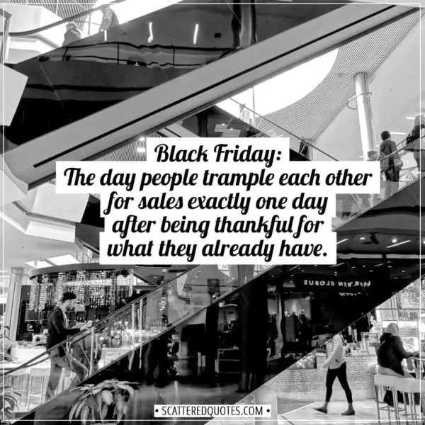 Black Friday Quotes | Black Friday: The day people trample each other for sales exactly one day after being thankful for what they already have. - Unknown
