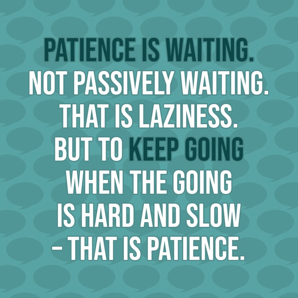 Quote about Patience | Patience is waiting. Not passively waiting. That is laziness. But to keep going when the going is hard and slow – that is patience. - Unknown