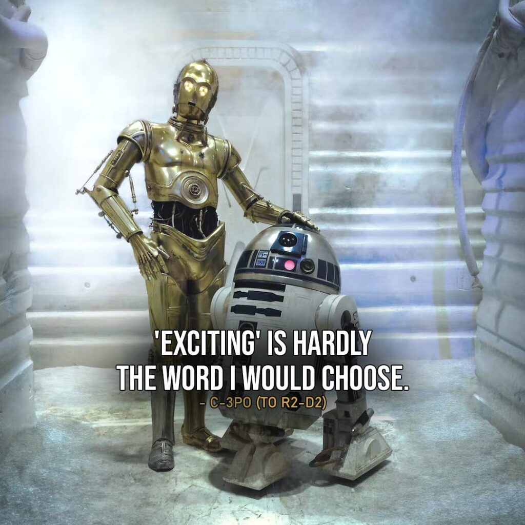 One of the best quotes by C-3PO from Star Wars Universe | "'Exciting' is hardly the word I would choose." (to R2-D2, Star Wars: Episode VI - Return of the Jedi)