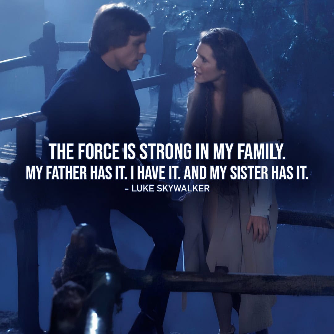 Star Wars Return of the Jedi: "The Force is strong in my family." - Luke Skywalker (to Leia)